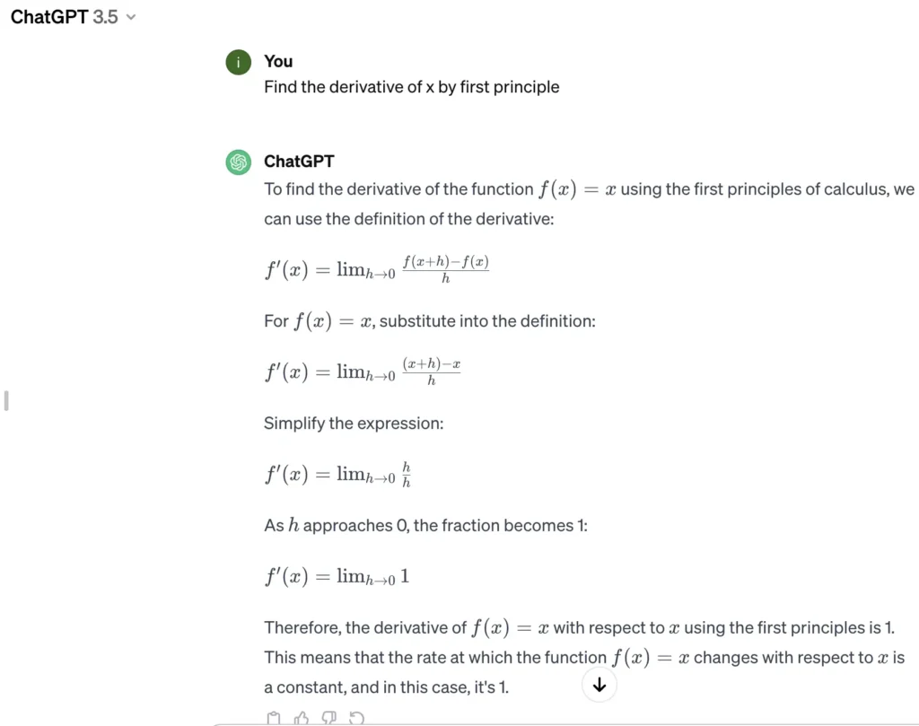 Find the derivative of x by first principle using chatgpt