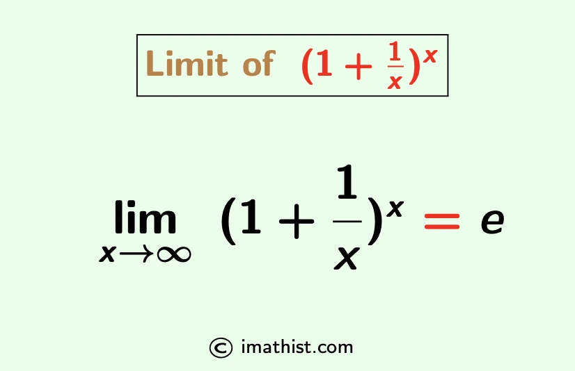 Limit of (1+1/x)^x as x approaches Infinity | Lim x→∞ (1+1/x)^x - iMath